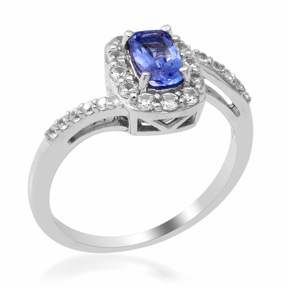 NWT Premium Tanzanite and Natural White Zircon Bypass Halo Ring - Picture 2 of 5